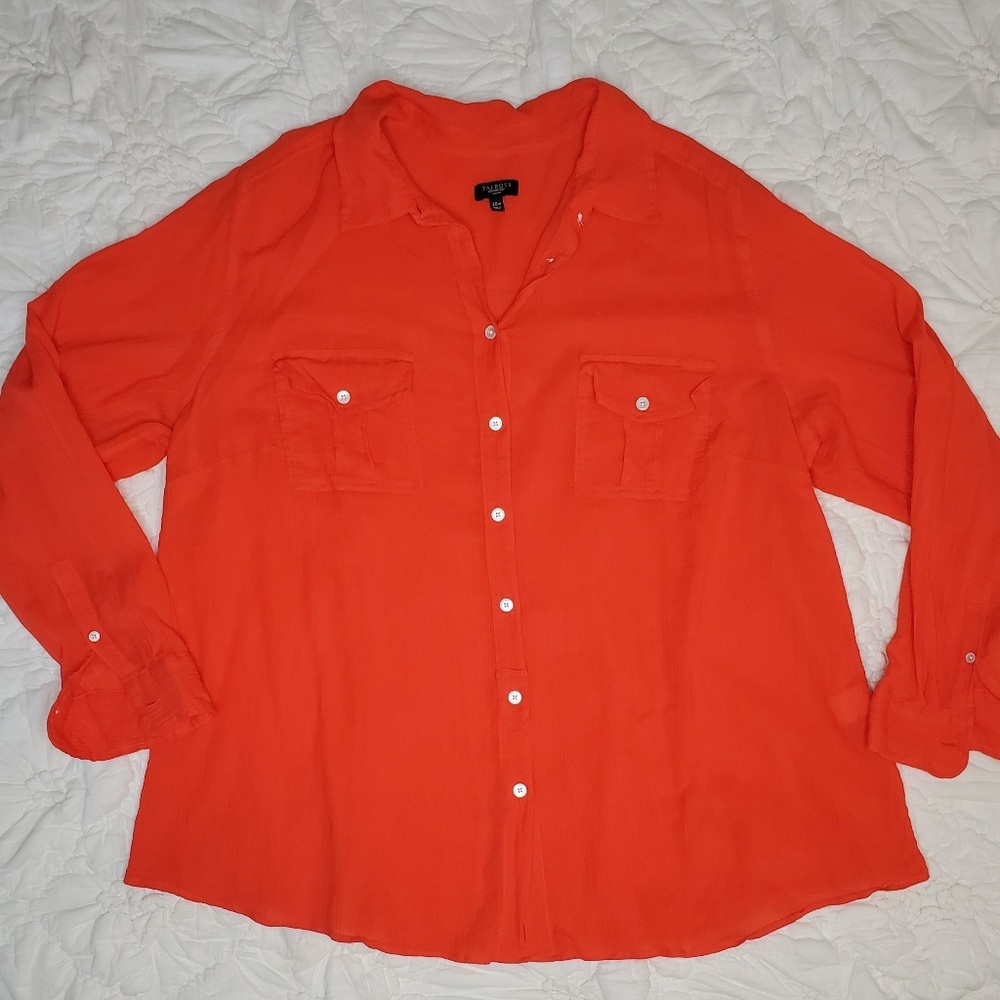 Talbots Orange Crinkle Texture Cotton Blouse